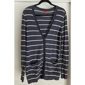 Esprit Women's Cardigan Sweater Blue Striped Knit Long button-down